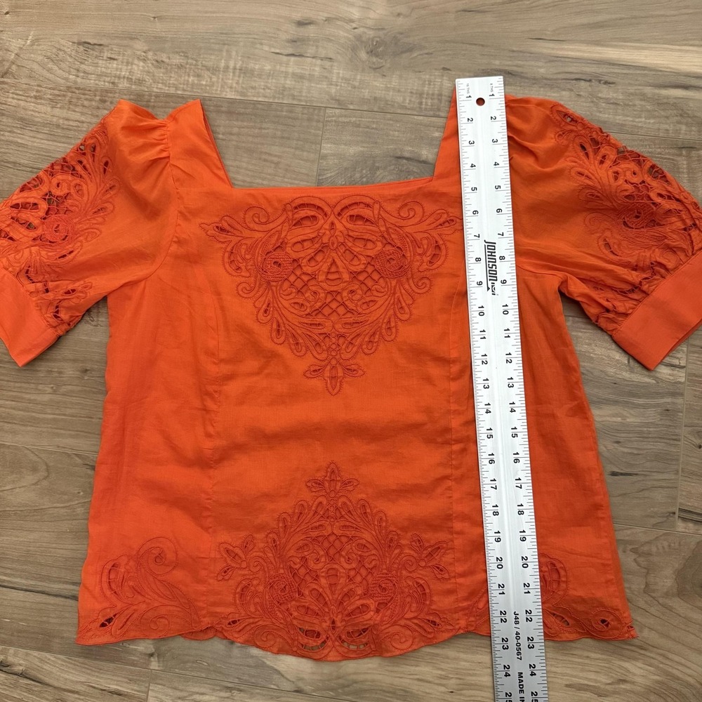 By Anthropologie Blouse Womens Small‎ Orange Embroidery Cutwork Peasant Bohemian - Picture 8 of 9